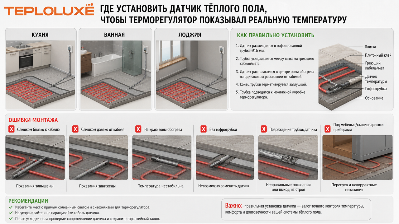 Где установить датчик тёплого пола