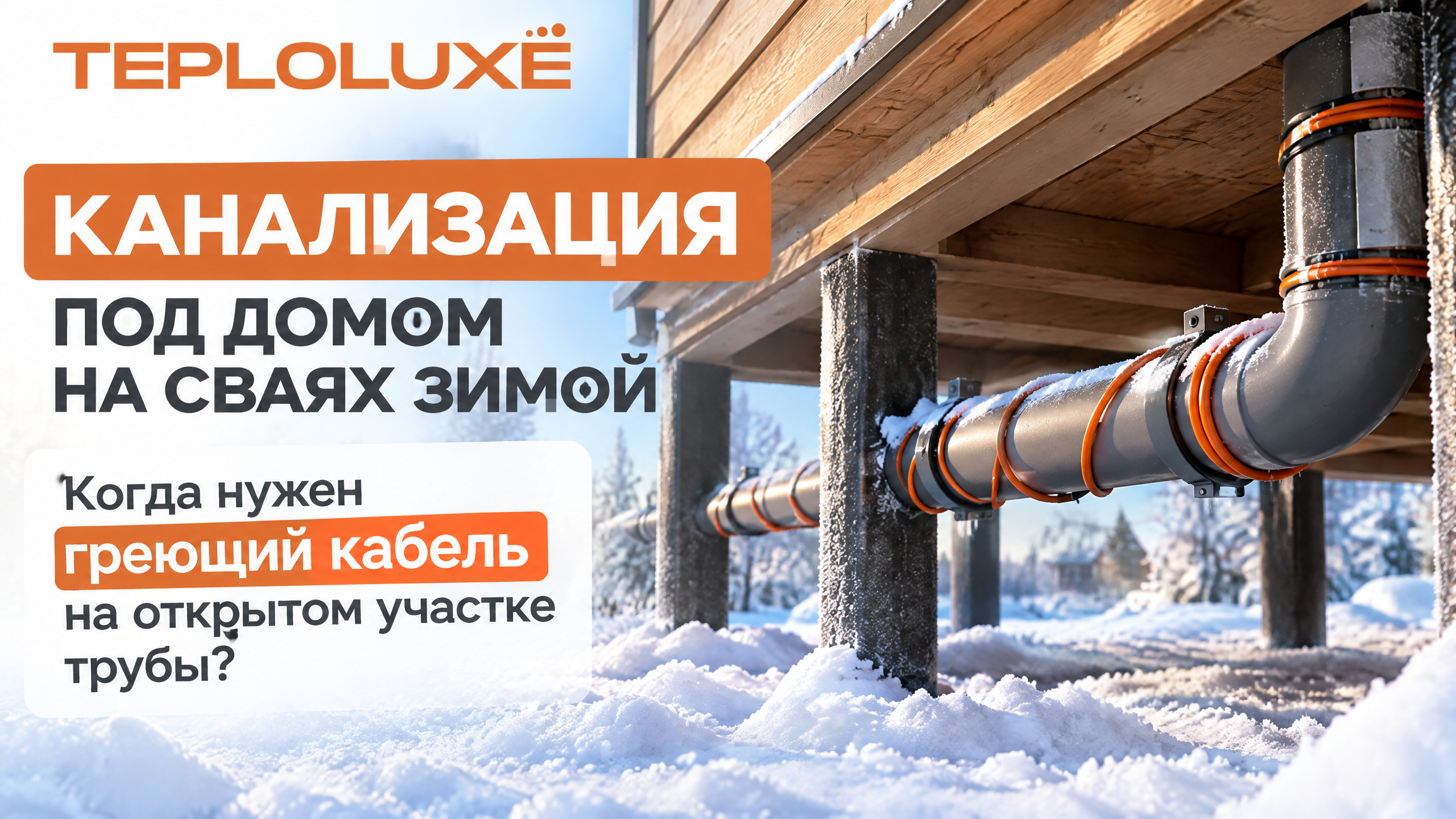 Канализация под домом на сваях зимой