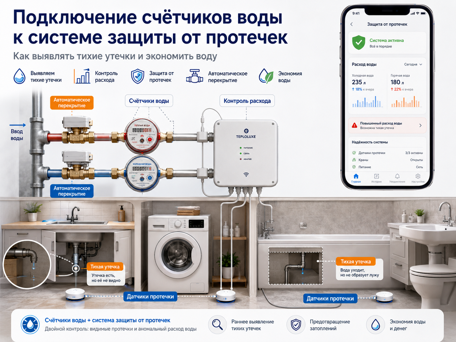 Подключение счётчиков воды к системе защиты от протечек