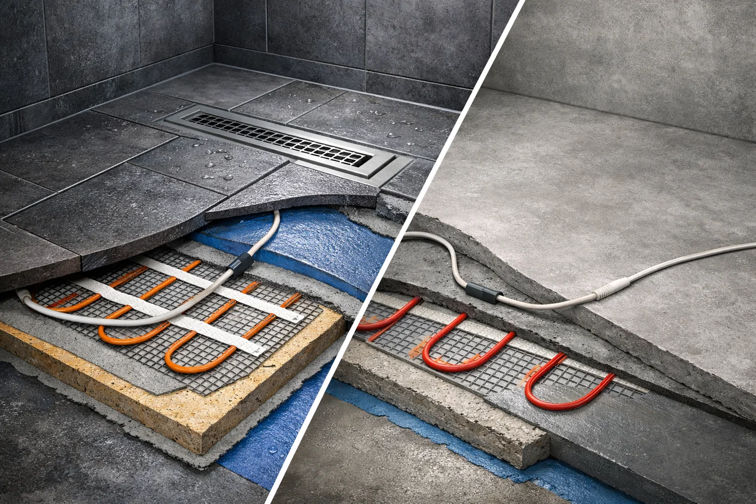 Тёплый пол в “сложных” мокрых зонах: душевой трап, уклоны, гидроизоляция, датчик и безопасная электрика